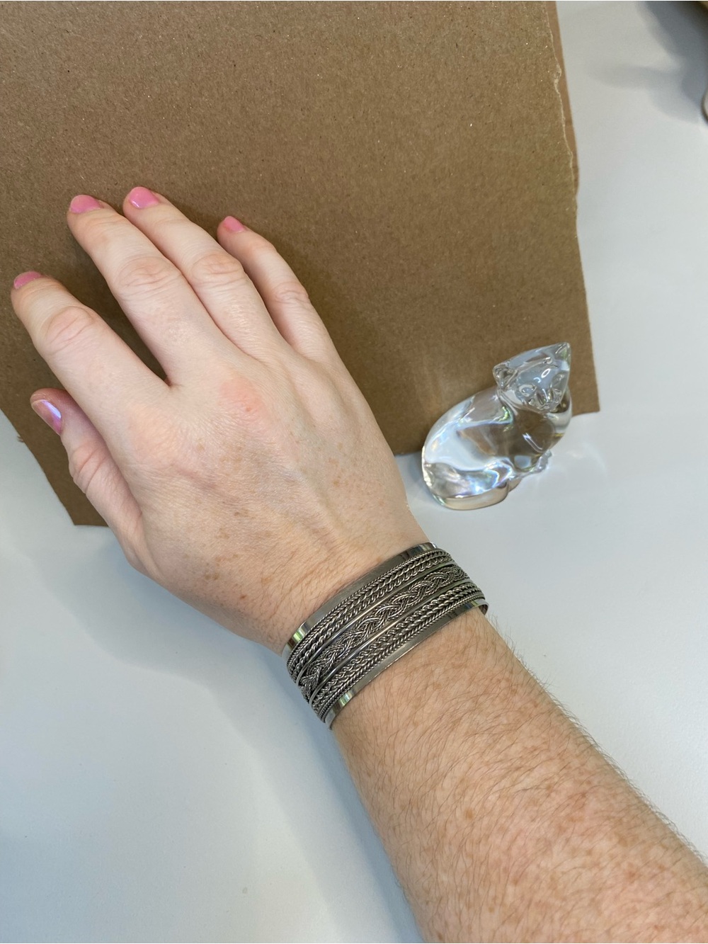 Unisex Multi-Textured Silver Metal Cuff Bracelet